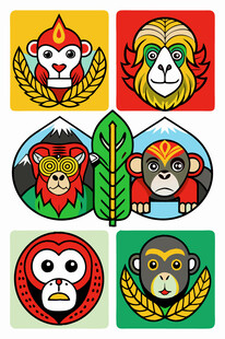 多彩猴子卡通形象集合