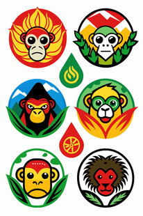 多彩动物头像徽章图案