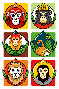 多彩猴子卡通形象集合