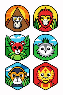 动物主题彩色徽章图案