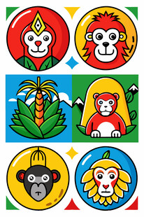 多彩动物卡通图标集合