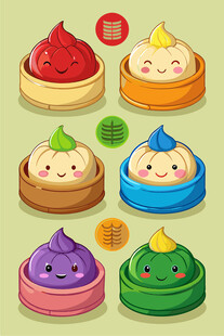 可爱表情的多彩卡通包子