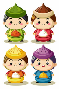 四个传统服饰卡通儿童形象