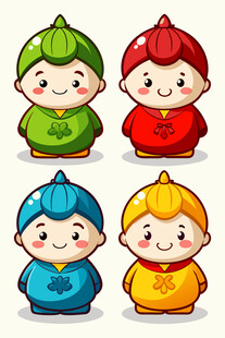 可爱传统服饰卡通小孩