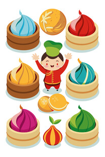 多彩面点与欢乐厨师形象