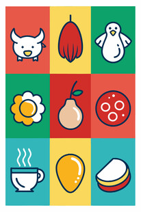 多彩卡通食物图标集合