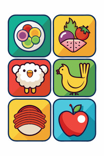 多彩食物与动物图标集合