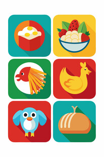 多彩美食与动物图标集合