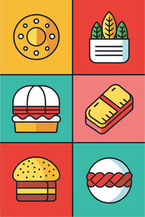 多彩卡通风格美味食物集合