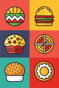 多彩美味的各式食物图标