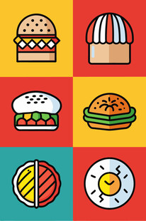 多彩美味快餐图标集合