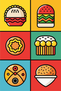 多彩美味快餐图标集合