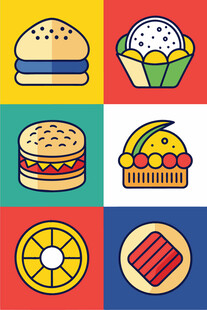 多彩美味快餐图标集
