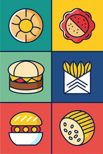 多彩美味快餐图标集合