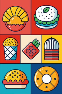 多彩美味的卡通食物集合