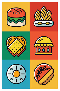 多彩美味快餐图标集合