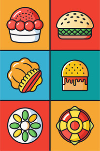 多彩美味糕点与汉堡图标