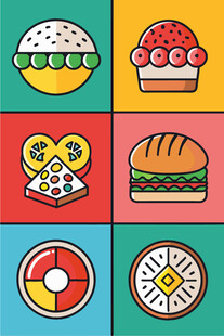 多彩简约风格的美食图标集