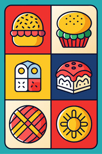 多彩几何图案美食图标集