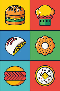 多彩卡通风格的美味食物