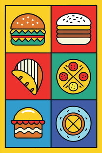 多彩美味快餐图标集合