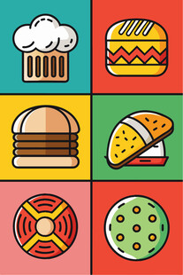 多彩美味的各式食物图标