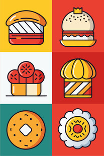 多彩美味快餐图标集合