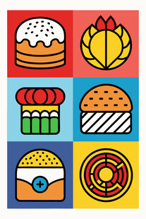 多彩卡通风格烘焙食品图标