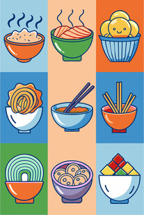 多彩面食美食插画集合