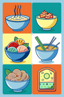 多彩美食碗具组合展示