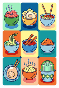 多彩美食碗图标集合