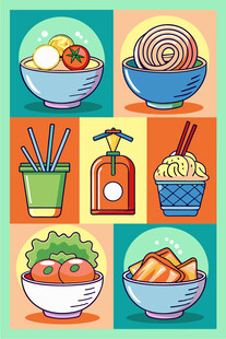 多彩美食插画展现多样面食