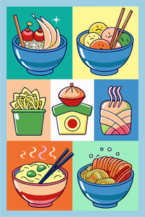 多彩日式美食插画