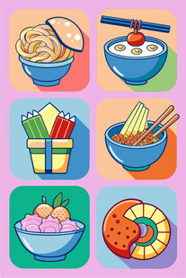 多彩亚洲美食图标集