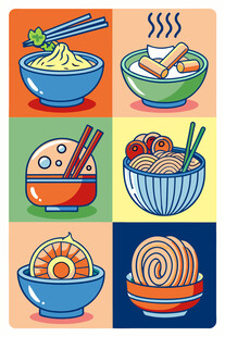 多彩面食美食插画展示