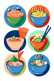 多彩美味面食图标集合