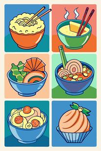 多彩美食插画各式餐点展示