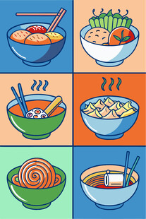 多彩美味面食插画集合