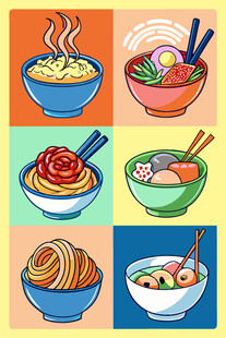 多彩面食插画各式美味