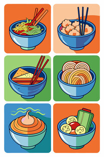 多彩中式面食美食插画
