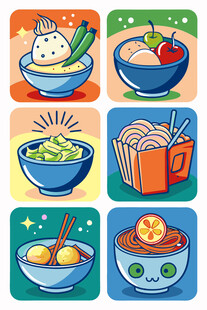 多彩卡通风格中式美食插画