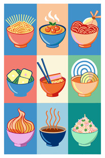 多彩面食插画集合