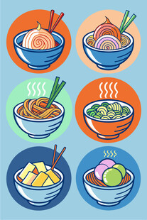 多彩美味碗装食物插画