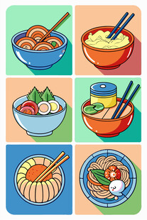 多样面食美食插画展示