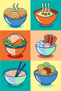 多彩面食插画集合