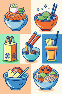 多彩日式美食插画展示