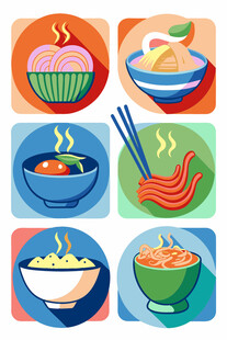 多彩中式面食图标集合