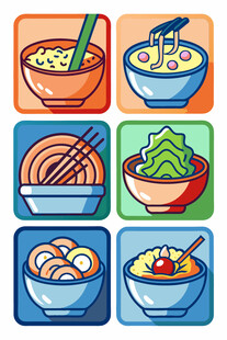 多彩面食美食图标集