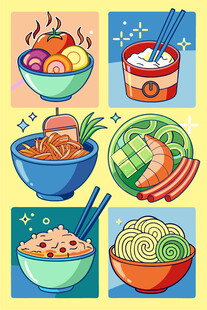 多彩中式美食插画展示