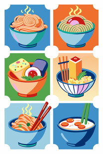 多彩卡通风格美味面食集合
